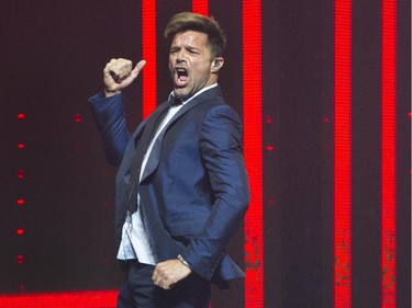 Latin pop singer Ricky Martin performs at the Bell Centre Wednesday, October 14, 2015 in Montreal. The 43-year old is a native of Puerto Rico.