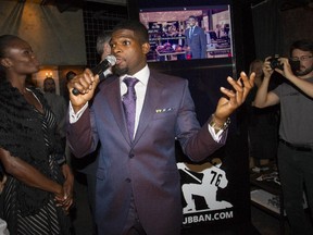 Canadiens defenceman P.K. Subban entertains the crowd during the launch of his website, pksubban.com, in Montreal on Friday, October 15.