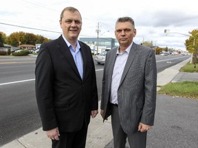 NDP candidates and brothers Sylvain, left, and Pierre Chicoine ran in Chateauguay and Laprarie ridings in the 2015 federal election, and both looked headed to defeat on Monday night.