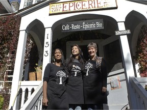 Lise Amaraskera, left, Luciana Jhon Carpena and Renee Mieras, right, work at the Coop du Grand Orme. The Coop is housed in a heritage building on the main street in Ste-Anne-de-Bellevue. The organic cafe and store has been struggling to stay open and came close to closing this fall, but the board is putting together a new business plan. (Marie-France Coallier / MONTREAL GAZETTE)