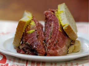 Medium smoked meat sandwich on the counter at Schwartz in Montreal, Wednesday October 26, 2011.
