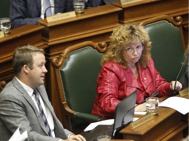 Montreal city councillor Marc-André Gadoury, left, and Suzanne Décarie participates to the monthly meeting at the Montreal city council meeting on Monday October 26, 2015.