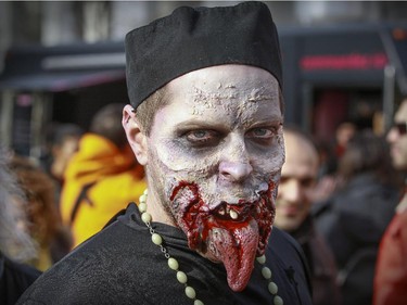Yannick Collerette takes part in Montreal's Zombie Walk on Saturday, October 31, 2015.
