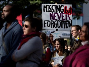 Hundreds of people take part in a march to honour the memories of missing and murdered native women and girls.  The march took place in Montreal on Sunday October 4, 2015.