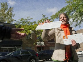 Hélène Leblanc, NDP candidate for the rejigged riding of LaSalle-Émard-Verdun, campaigns in Verdun on Thursday, Oct. 8, 2015, in advance of the federal election on October 19.