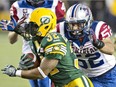 Alouettes linebacker Nicolas Boulay chases Eskimos' Kendial Lawrence during game last year.