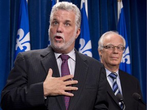 Premiere Philippe Couillard (left) announced the four byelections earlier this month, necessitated by the departures of four MNAs, including Robert Dutil (above, right).
