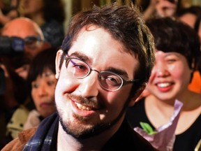 Second prize winner Charles Richard-Hamelin reacts to the results in  the 17th International Chopin Piano Competition in Warsaw's Filharmonic  on Oct. 21, 2015.