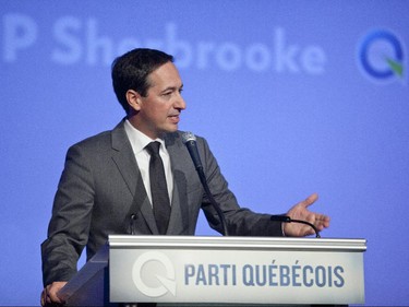 PQ interim leader Stéphane Bédard addresses members at the PQ meeting of the presidents council at the Delta Hotel in Sherbrooke, east of Montreal, Saturday, October 4, 2014.