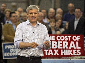 Prime Minister Stephen Harper speaks during a campaign stop in Brantford, Ontario on Wednesday October 14, 2015.
