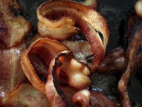 WHO experts estimate that each 50-gram portion of processed meat eaten daily increases the risk of colorectal cancer by 18 per cent. A slice of cooked bacon is roughly 9 grams.