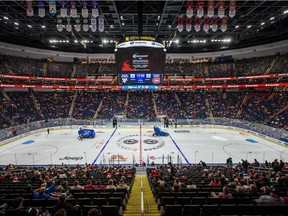 QUEBEC CITY, QUE.: SEPTEMBER 28, 2015 -- Zamboni machines prepare the ice before the preseason NHL match between the Montreal Canadiens and the Pittsburgh Penguins at the Videotron Centre in Quebec City on Monday, September 28, 2015. (Dario Ayala / Montreal Gazette)
