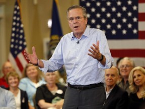 Republican presidential candidate former Florida Gov. Jeb Bush speaks during a campaign stop Wednesday, Sept. 30, 2015, in Bedford, N.H.