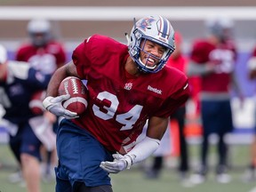 SHERBROOKE, QUE.: MAY 31, 2015 -- Kyries Hebert takes part in the Montreal Alouettes training camp at Bishop's University in Lennoxville, Quebec on Sunday, May 31, 2015. (Dario Ayala / Montreal Gazette)