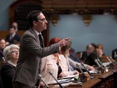 Quebec Opposition Leader Stéphane Bédard during question period Thursday, April 16, 2015 at the legislature in Quebec City.
