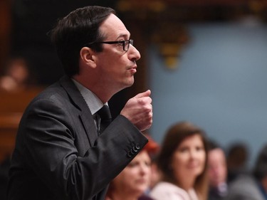 Quebec Opposition Leader Stéphane Bédard speaks during question period Thursday, March 19, 2015 at the legislature in Quebec City.