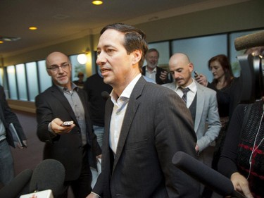 Stéphane Bédard arrives and walks past media at the second day of a Parti Quebecois caucus meeting in Drummondville about 100 KM east of Montreal Friday October 26, 2012.