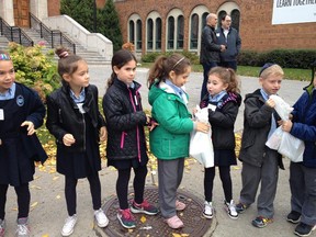 Students at Solomon Schechter Academy prepare to "feed the truck" with non-perishable items as part of a Federation CJA food drive last month.  Ten Montreal Jewish day schools took part in the initiative.