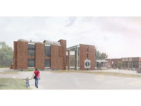 This is what the expansion to the Dollard-des-Ormeaux Community Centre will look like (at left). Design by Heloise Thibodeau Architecte. Illustration courtesy of the City of Dollard-des-Ormeaux.