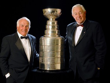 Legendary Canadiens captains Henri Richard (left) and Jean Béliveau in a 2007 portrait with the Stanley Cup which they won as players a combined 21 times during their Hall of Fame careers (Richard 11, Béliveau 10).