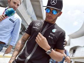 Lewis Hamilton arrives in Brazil Thursday, Nov. 12 for a Formula One race.