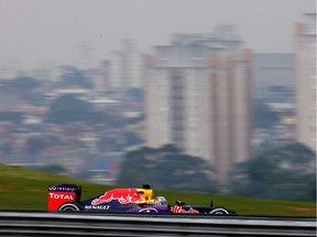 Daniel Ricciardo of Australia and Infiniti Red Bull Racing drives during practice for the Formula One Grand Prix of Brazil at Autodromo Jose Carlos Pace on Nov. 13, 2015 in Sao Paulo, Brazil.