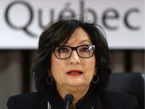 Superior Court Justice France Charbonneau speaks at a press conference after the findings of her report that looked into corruption in Quebec's construction industry were released in Montreal on Tuesday, Nov. 24, 2015.