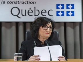 Superior Court Justice France Charbonneau ends her presentation at a press conference after releasing her report that looked into corruption in Quebec's construction industry Tuesday, November 24, 2015 in Montreal.