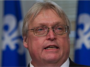 Quebec Minister of Health and Social Services, Gaetan Barrette speaks at a news conference, Tuesday May 26, 2015 at the Quebec legislature.