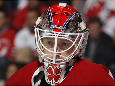 Mike Condon #39 of the Montreal Canadiens tends net.