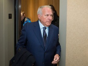 Former chief fundraiser for Union Montreal Bernard Trépanier, also known as Mr. 3%, arrives to testify at the Charbonneau commission in Montreal on Monday, April 15, 2013.