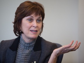 Dr. Heather Munroe-Blum, then principal and vice-chancellor of McGill University, speaking to the Montreal's Gazette editorial board at the newspaper's offices in Montreal on Feb. 5, 2013.