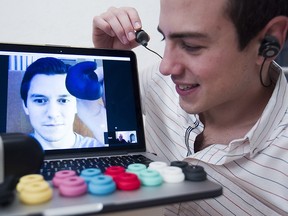 Navi Cohen (on screen) talks to his partner Daniel Blumer from China, where the team have been developing their custom-fit earphones. “Our ears are as unique as our fingerprints,” Blumer says.