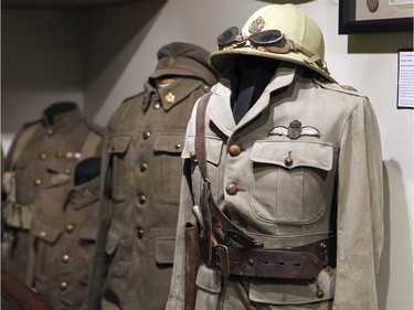The various uniforms of one particular Canadian soldier on display at the Canadian Centre for the Great War, a private collection of first world war memorabilia owned by Mark Cahill, in Montreal Tuesday November 03, 2015.