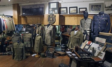 Various Canadian worn by Canadian soldiers on display at the Canadian Centre for the Great War, a private collection of first world war memorabilia owned by Mark Cahill, in Montreal Tuesday November 03, 2015.