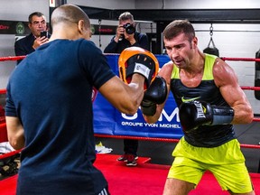 Boxer Lucian Bute, former IBF super middleweight champion, trains at the Grant Brothers Gym in Dorval, on Wednesday, November 11, 2015 for his coming fight against IBF super middleweight champion James DeGale on November 28th in Quebec City.