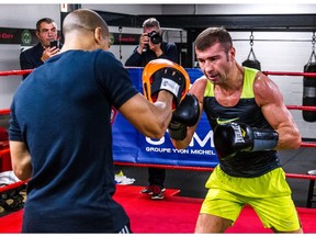 Romanian Canadian boxer Lucian Bute, former IBF super- middleweight champion, trains out of the Grant Brothers Gym in Dorval, on Wednesday, Nov. 11, 2015, for his coming fight against Britain's IBF super middleweight champion James DeGale on Nov. 28 in Quebec City.