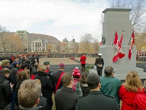 Troops, veterans and crowds gather for a Remembrance Day ceremony at McGill University in Montreal, Wednesday November 11, 2015.
