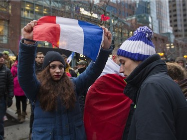 Vigil outside French consulate for victims of Paris terrorist attacks.Montreal on Saturday, November 14 , 2015.