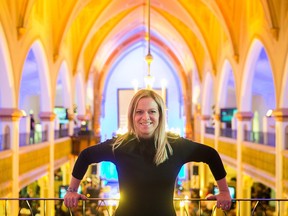 Natalie Voland, president of Gestion immobiliere Quo Vadis Inc, poses for a photograph at the Salon 1861, a renovation project that she oversaw and completed, during the anniversary of Je fais Mtl in Montreal on Tuesday, November 17, 2015. (Dario Ayala / Montreal Gazette)