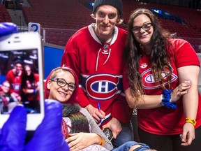 The Montreal Canadiens held their 34th annual blood donor clinic at the Bell Centre in Montreal, on Wednesday, Nov. 18, 2015. Forward Dale Weise was a fan favourite with sisters, Jessica Laviolette and Daphne Laviolette.