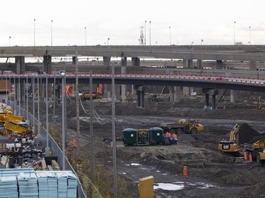 A view of the Turcot construction site in Montreal. In the middle is a ramp from Décarie leading to Highway 20. Behind are road sections slated for demolition.