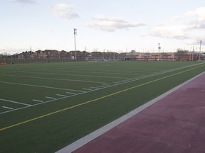 Glenn McHugh Field in Dollard-des-Ormeaux, on Sunday, November 22, 2015. This was one of the first synthetic playing surfaces installed in the West Island back in 2005. Now, Dollard has announced it is spending to resurface the field. (Peter McCabe / MONTREAL GAZETTE)