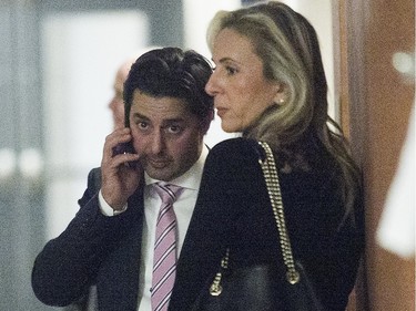 Bettina Rizzuto and Dominique Schoofey outside courtroom during preliminary bail hearing for accused in Project Magot and Mastiff at Montreal courthouse Wednesday November 25, 2015. (Pierre Obendrauf / MONTREAL GAZETTE)