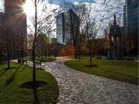A peek at the renovated Place du Canada on Thursday, Nov. 5, 2015. After a 16-month renovation, the square is reopening on Nov. 10.