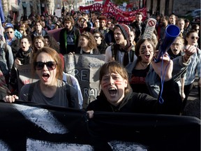 Several thousand students take part in an anti-austerity  demonstration by ASSE in Montreal on Thursday November 5, 2015.
