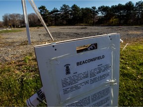 This plot of land in Beaconsfield, once the site of a gas station, is expected to rezoned to allow 22 residential row houses. (Dave Sidaway / MONTREAL GAZETTE)