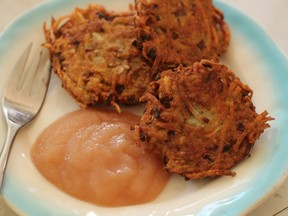 Classic latkes are served with apple sauce.