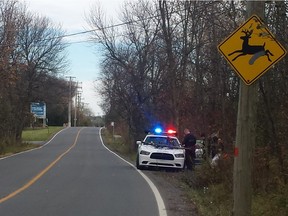 Police on the scene in north sector of Ste-Anne-de-Bellevue when hunters were busted. Photo cortesy of Paola Hawa.