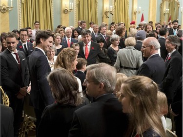 Prime Minister-designate Justin Trudeau, his wife Sophie Gregoire-Trudeau and their children Xavier and Ella-Grace arrive at Rideau Hall for a swearing-in ceremony in Ottawa on Wednesday, Nov. 4, 2015.